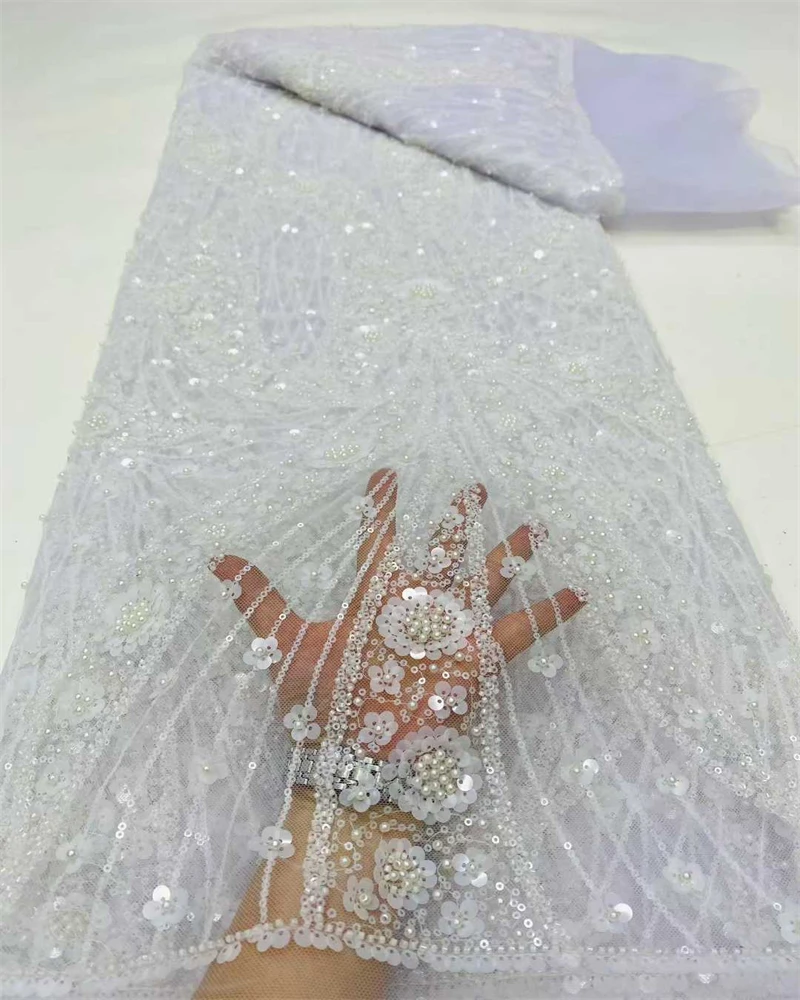 

Высококачественная африканская кружевная ткань с блестками, сетчатая кружевная французская роскошная кружевная ткань с 3D вышивкой из тюля для шитья