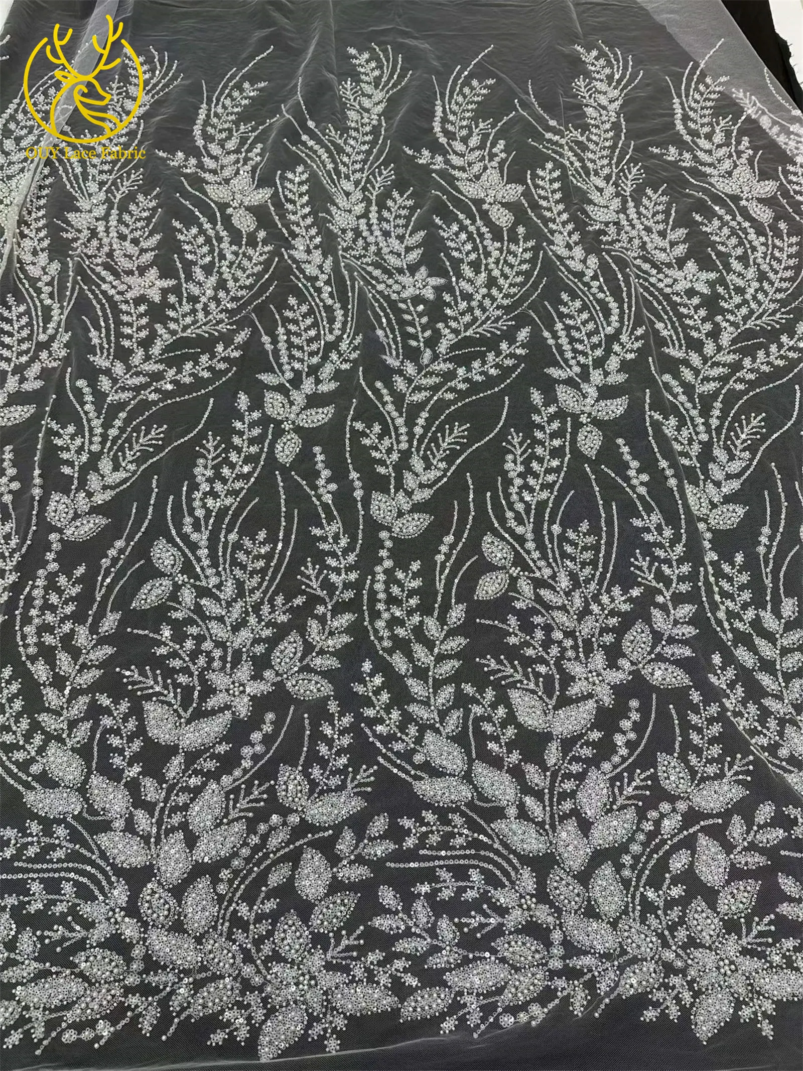 5 Yards grüner afrikanischer Spitzenstoff, hochwertige französische Pailletten, Perlenstickerei, Tüllspitze für nigerianische Frauen, Abendkleid – Detail 25