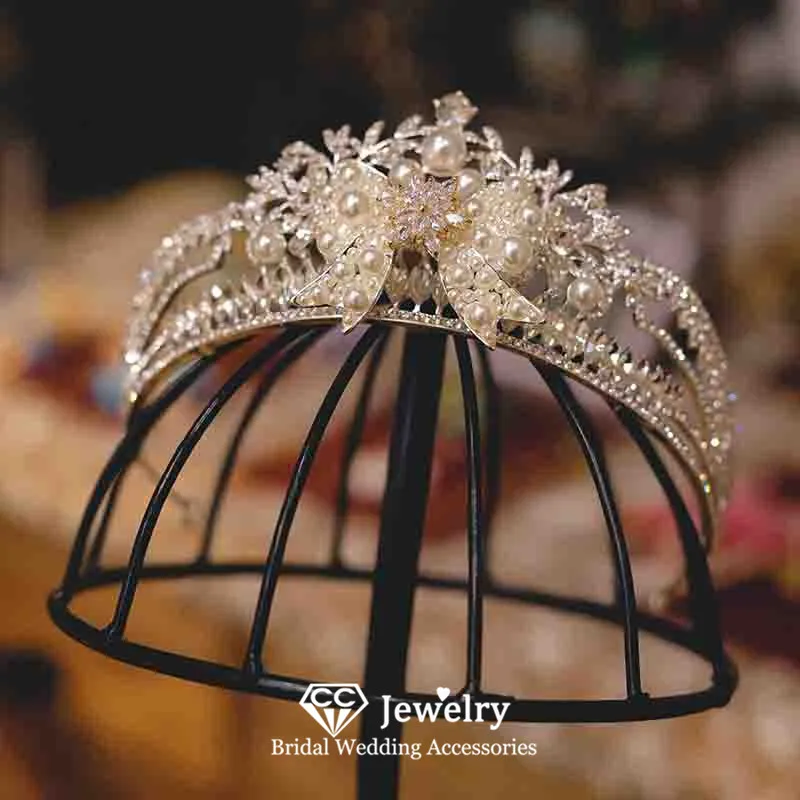 CC Crowns for Women Wedding Accessories Engagement Hair Ornaments Bridal Headpiece Bow-knot Shape Coronets Luxury Jewelry AN355