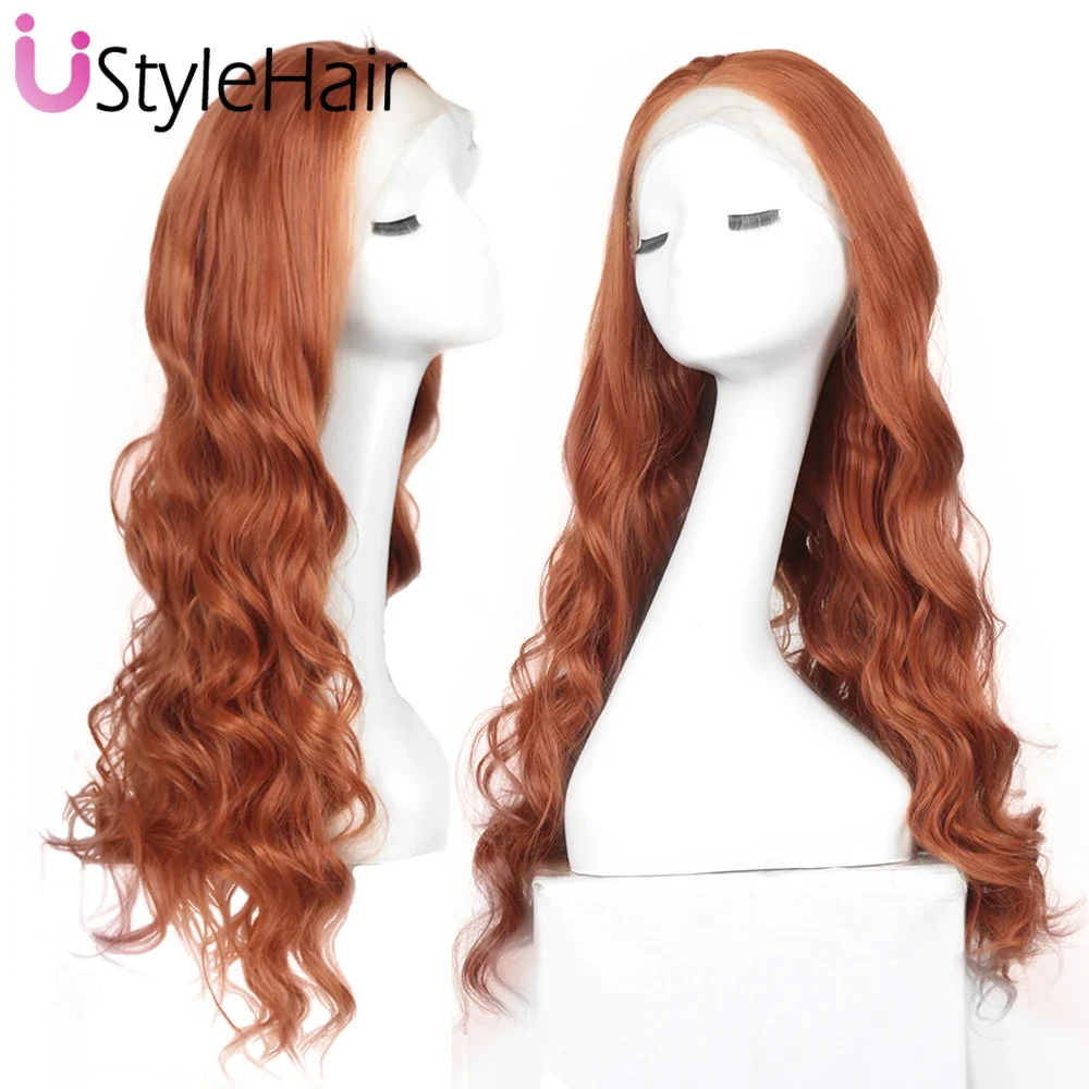 

UStyleHair имбирный парик, кружевные Передние синтетические волосы, длинный волнистый имбирный парик, термостойкий кружевной передний парик, парики для косплея ежедневного использования