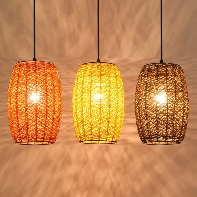 

Natural Rattan Woven Pendant Lights Chinese Vintage Rattan Hanging Light Pendant Lamp Kitchen Living Room Restaurant Bar Lamp