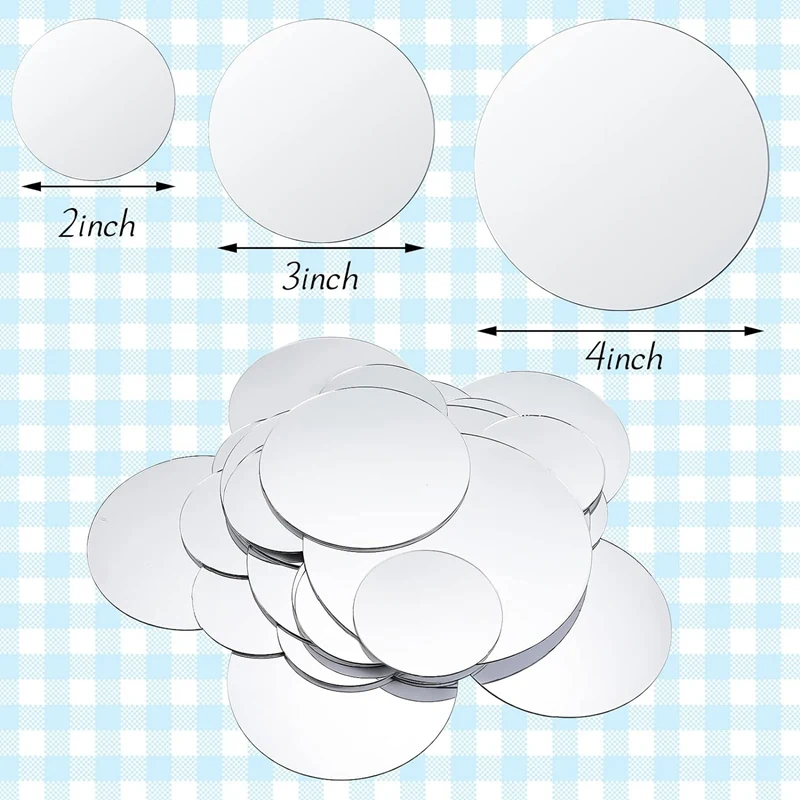 40 PCS Mini Size Round Mirror Small Round Mirror Adhesive Mirror Round Craft Mirror Tiles for Crafts(2Inch,3 Inch,4Inch)