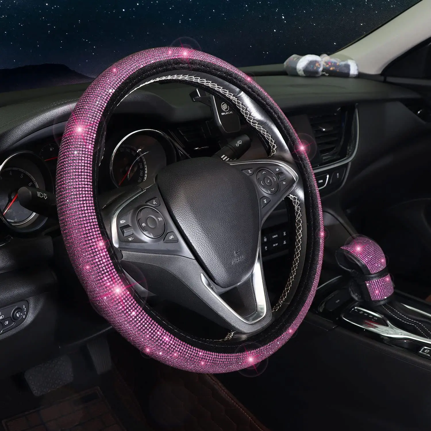 38 cm Bling Auto Zubehör Set Für Frauen Strass Lenkrad Abdeckung Sicherheitsgurt Abdeckungen Getriebe Shift Abdeckung Diamant Tasse Pads – Detail 5