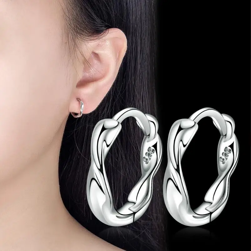 Real 925 Sterling Silver Mobius Strip Hoop Earrings for Fashion Women Geometric Fine Jewelry Minimalist Accessories