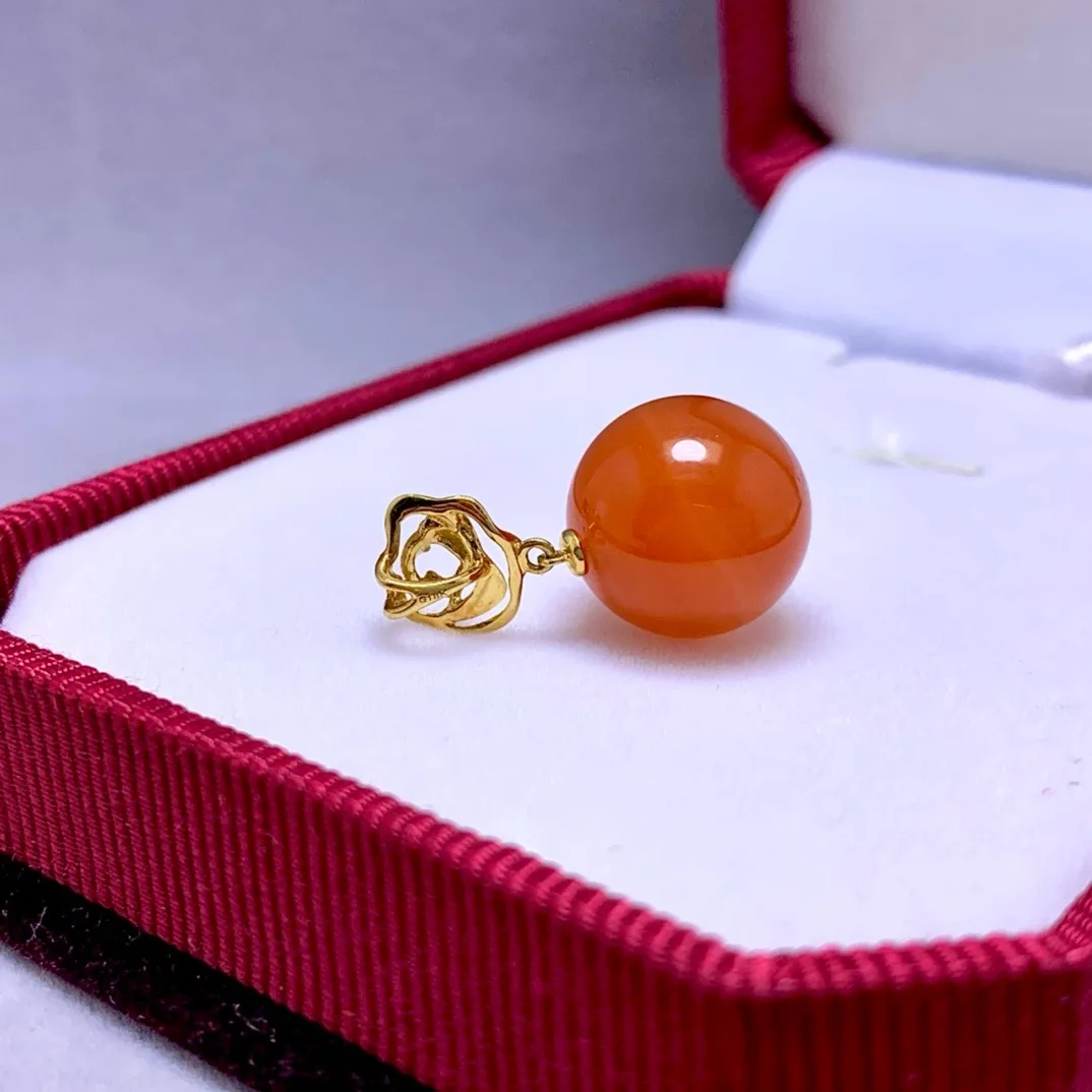 Shilovem 18K Yellow Gold Natural Agate Pendant New Birthday Christmas Gift Fashion Wholesale Women No Necklace 13mm Yzz1313078Nh
