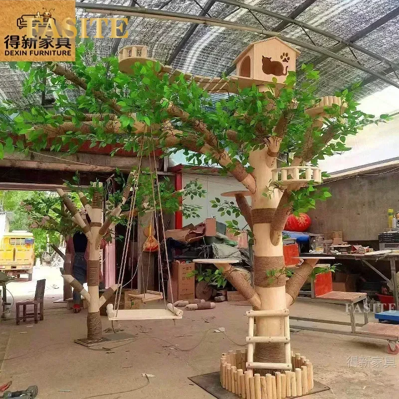 For Cat Solid Wood Climbing Frame Integrated Nest Tree Scratching Column Large Sky Pillar Enlarged Space Capsule Pet Supplies