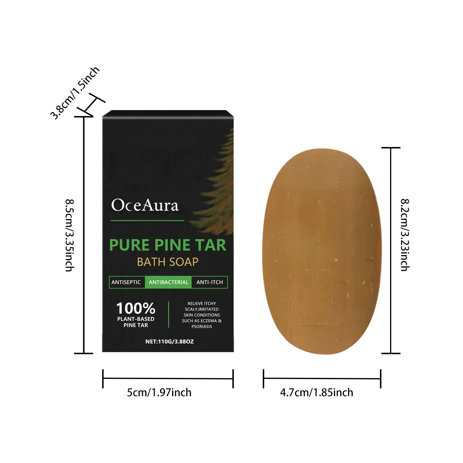 Description Picture 2 of itemOceAura Pine Tar Bath Soap Deep Cleansing Lightening Skin Reduce Dry Keep Moisturize Oil Control Handmade Body Brightening Soaps