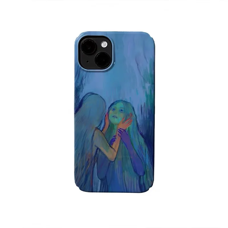 

Blue Oil Painting Mirror Girl Phone Case for IPHONE 17 Air 16E 15 PROMAX 14 Plus 13 12 MINI 11 PRO 16Plus XR Acrylic Phone Cover
