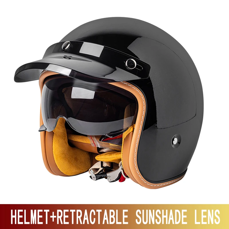 Nouveau casque de moto de croisière rétro pour hommes et femmes casque jaune trois-quarts demi-casque de moto 3/4 avec pare-soleil wi