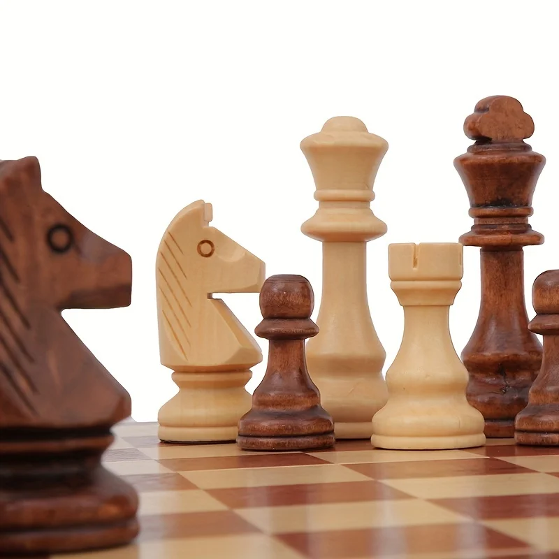 32-teiliges Holzschach-König-Spiel-Set, Höhe 110 mm, Schachfiguren, Schach, Lederbrett, Wettbewerbe-Set, Schachgeschenk für Kinder und Erwachsene – Detail 6