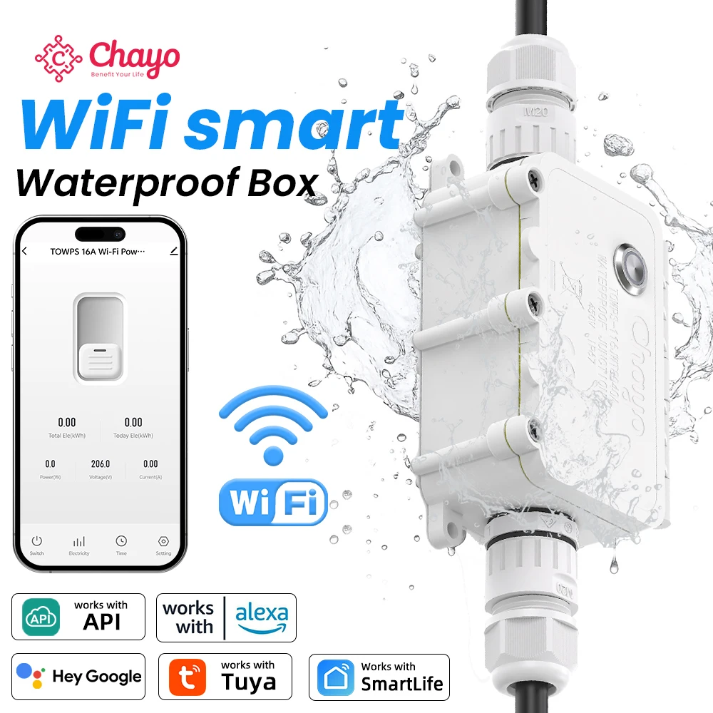 Chayo IP67 Waterproof Tuya WiFi Smart Junction Switch1-16A,Timing Schedules, Multi Safety Protection,Alexa Google Voice Control