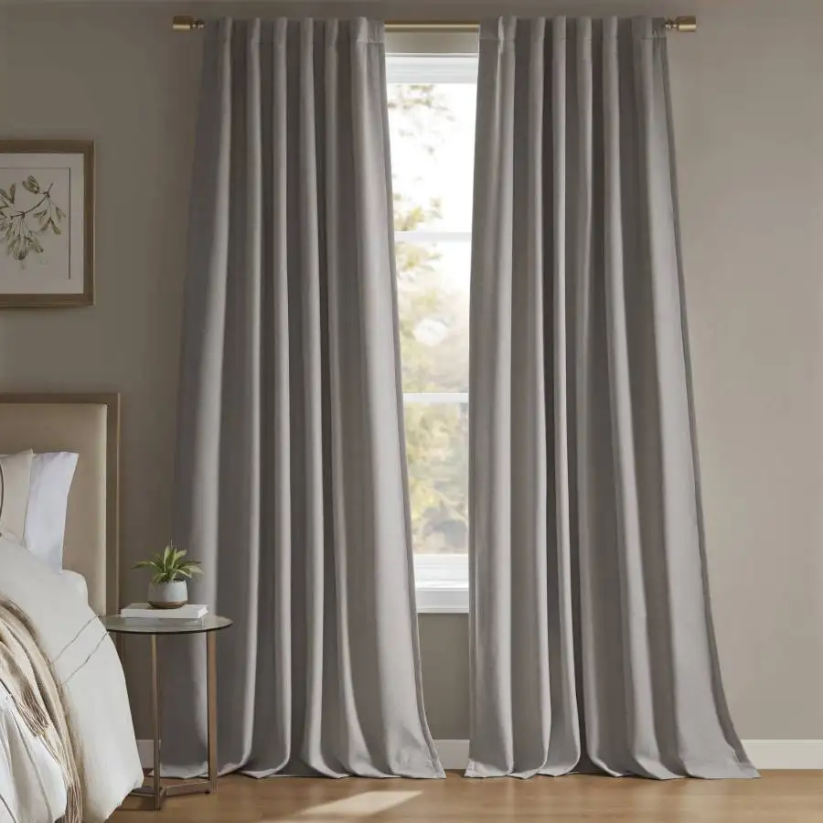 

Sound blocking/total blackout curtain panel pair for living room, polyester fabric, grey, thermal insulated and noise reducing