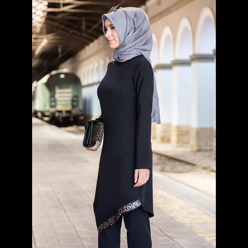 Ramadan Eid 2 Piece Muslim Sets Abayas for Women Tops and Pants Set Turkey Dubai Abaya Dress Islam Clothing Ensembles Musulmans