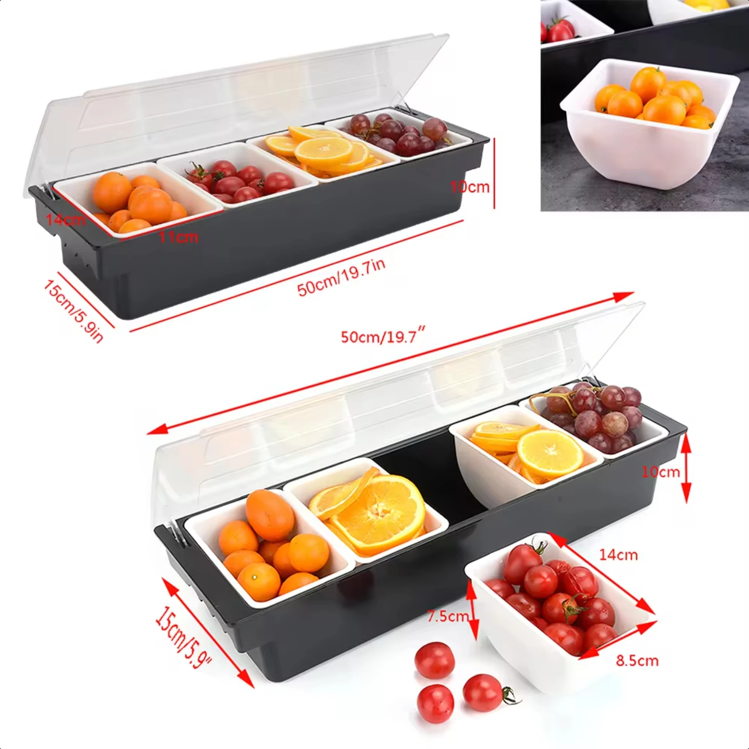 Compartment Condiment Dispenser with A Lid to Keep the Food Well Sealed Distribute Vegetables Fruits Sturdy and Durable ABS