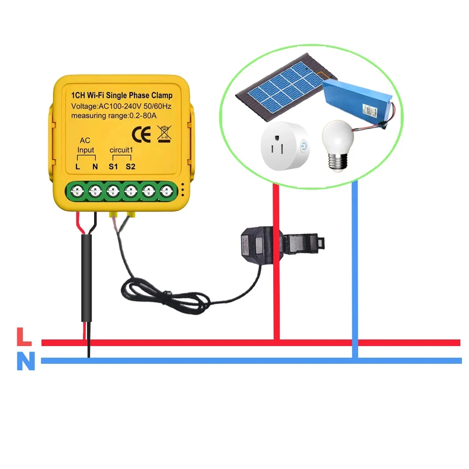 Smart Life WIFI Energy Meter Current Sensor Statistician for Electrical Lighting Solar KWH Monitor 100-240V