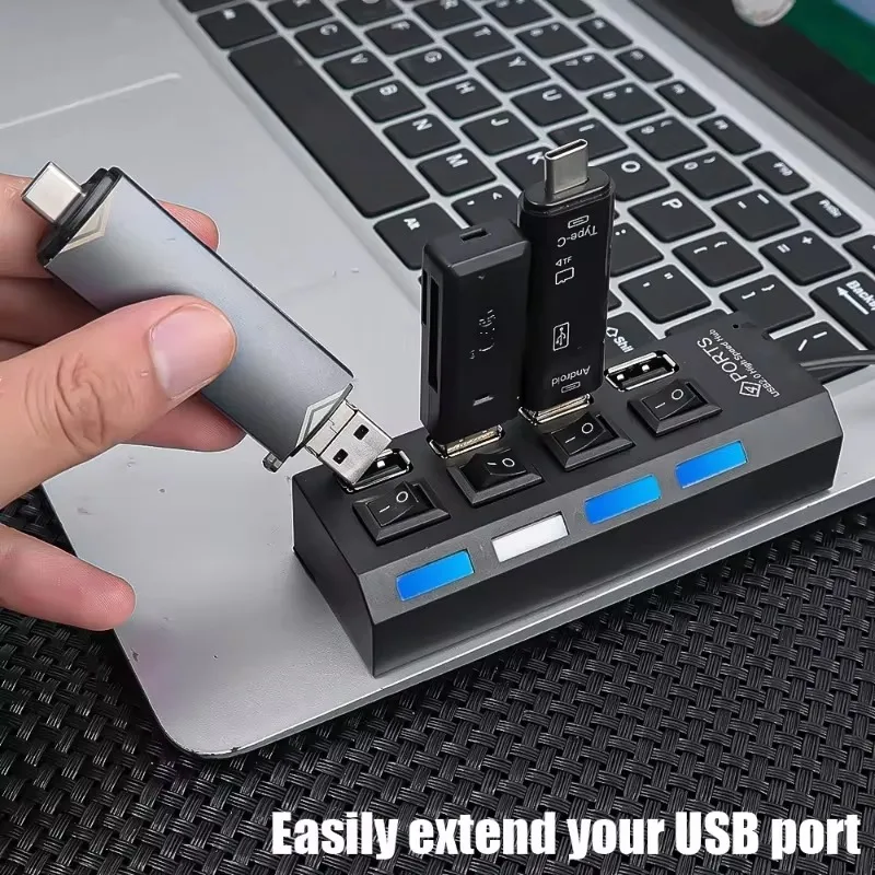 Multi 4 Ports USB Hub Switch USB 2.0 Adapter Portable Switch Multiple Extender High Speed USB A Hubs for Computer PC Laptop Mac