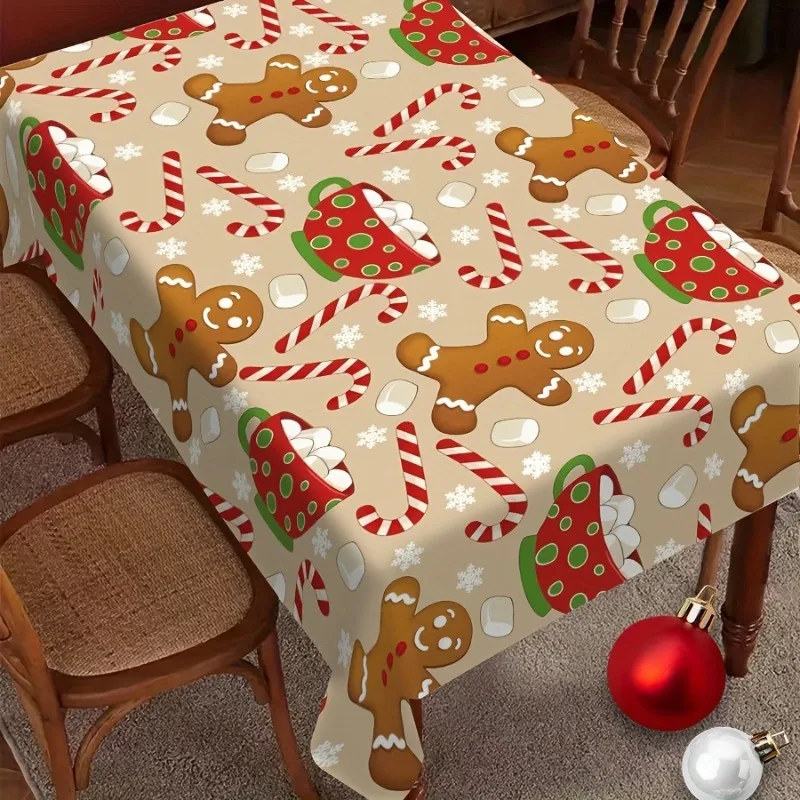 One cute gingerbread man sleeping tablecloth with snowflakes and gingerbread men. Various kinds of gingerbread men.