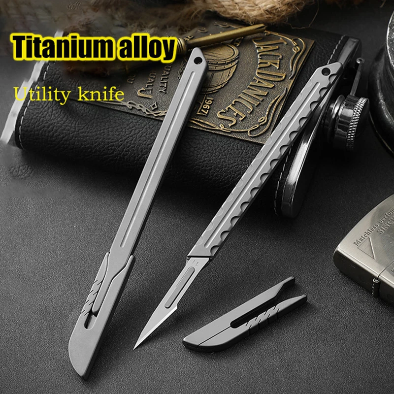 NEW Titanium Alloy Carving Knife With Knife Cover EDC Scalpel Cut Paper Open The Box Pedicure Pocket Utility Knife Gift 10 Blade