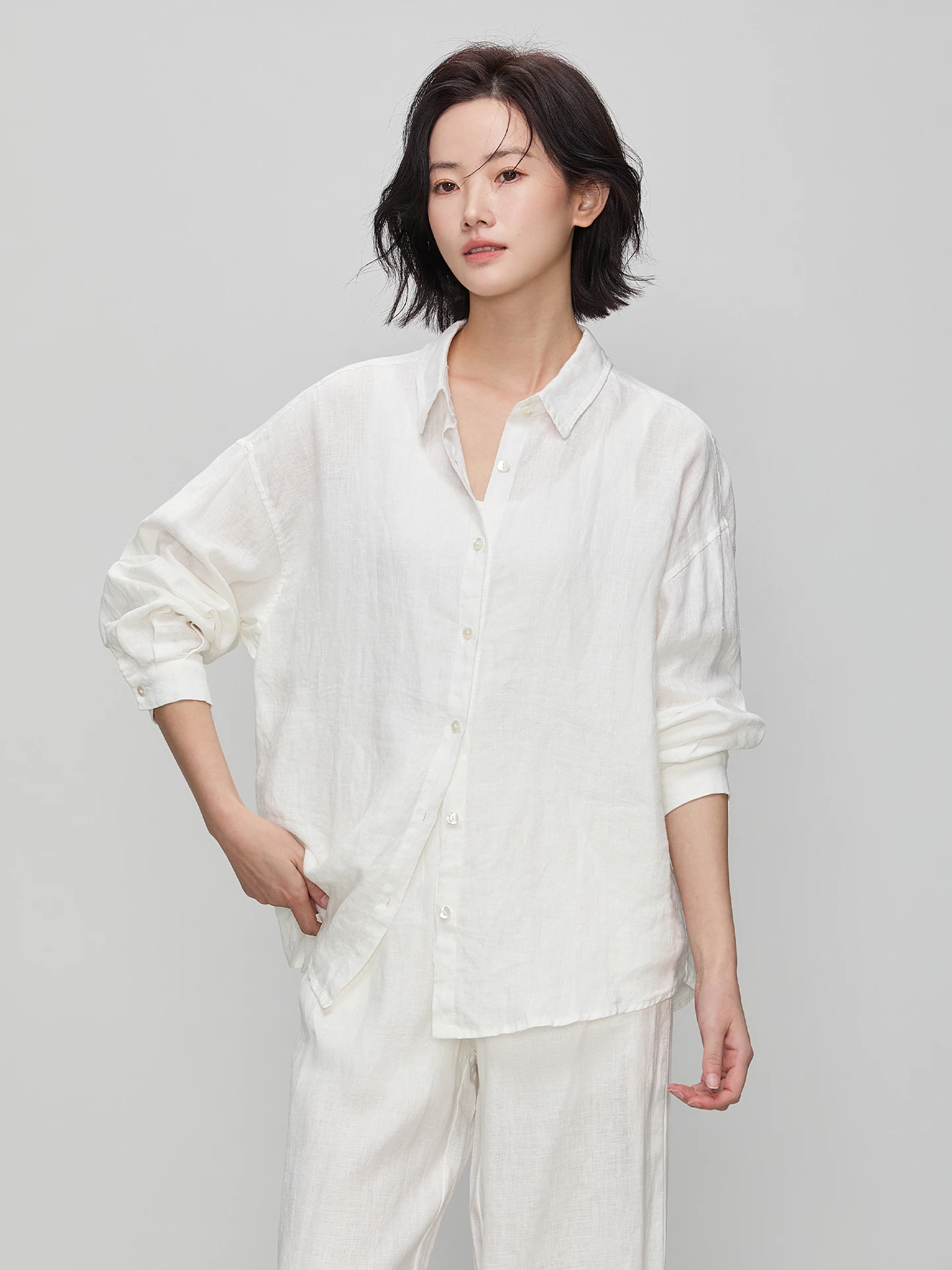 Dayan Spring Summer 2026 New Linen Long Sleeve Collar Shirt White Blue Pink Women's Comfortable Breathable Ultra Light S...