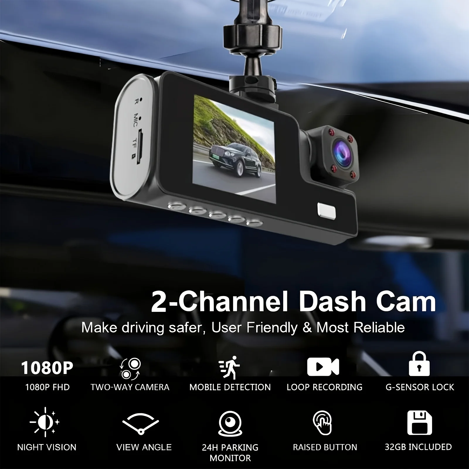 Dashcam double canal haute définition 1080P enregistreur de véhicule avant et intérieur caméra 2 canaux enregistreur DVR enregistreur vidéo Dashcam