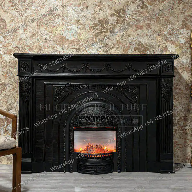 

European style solid wood mantel carved decoration living room fireplace cabinet carved cabinet decoration