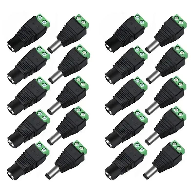 

5/10Pairs 12V DC Power Connector 5.5mm x 2.1mm Male Female Welding-Free Power Jack Plug Barrel Adapter for CCTV/Monitoring Power