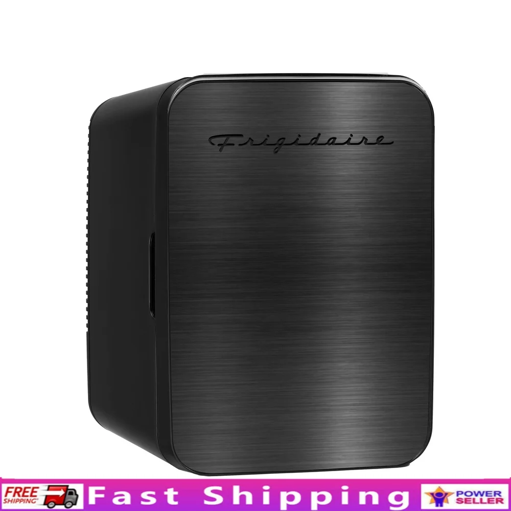 Portable Mini Fridge Cooler 10L 15 Can Capacity Black Stainless Steel Stylish Design Whisper Quiet Thermoelectric Cooling