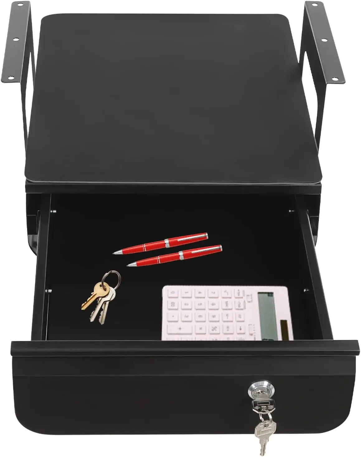 

13 in under Desk Pull-Out Drawer, Lockable Sliding Storage Drawer, Slide-Out Tray