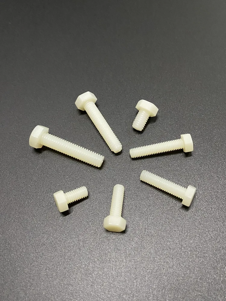 Nylon 66 Material Natural Color Fasteners Outer Hexagonal M4 M5 M6 Mechanical Thread Plastic Screw Insulating Bolt