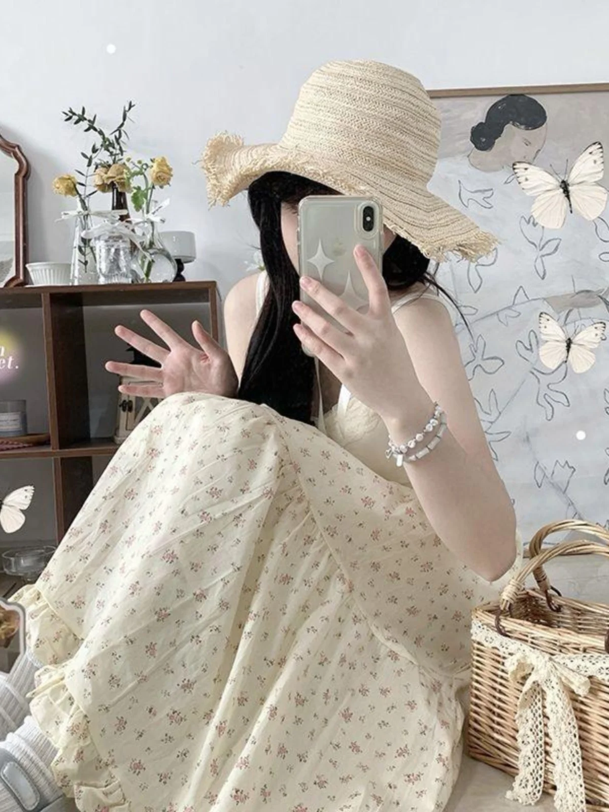 

Plus Size Retro Japanese Sle Floral A-Line Skirt Women's Summer New High Waist Slimming Versatile Cake Umbrella Skirt