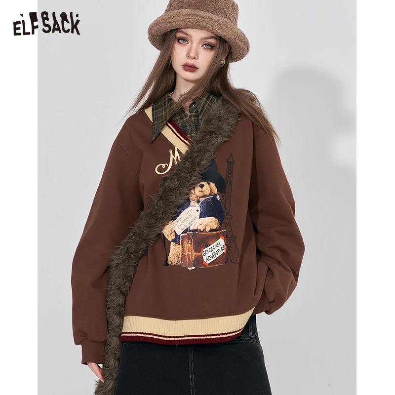 Imagem -04 - Elfsack-hoodies Gráficos Emendados para Mulheres Tops Kawaii Moda Coreana Designer de Luxo Inverno 2023