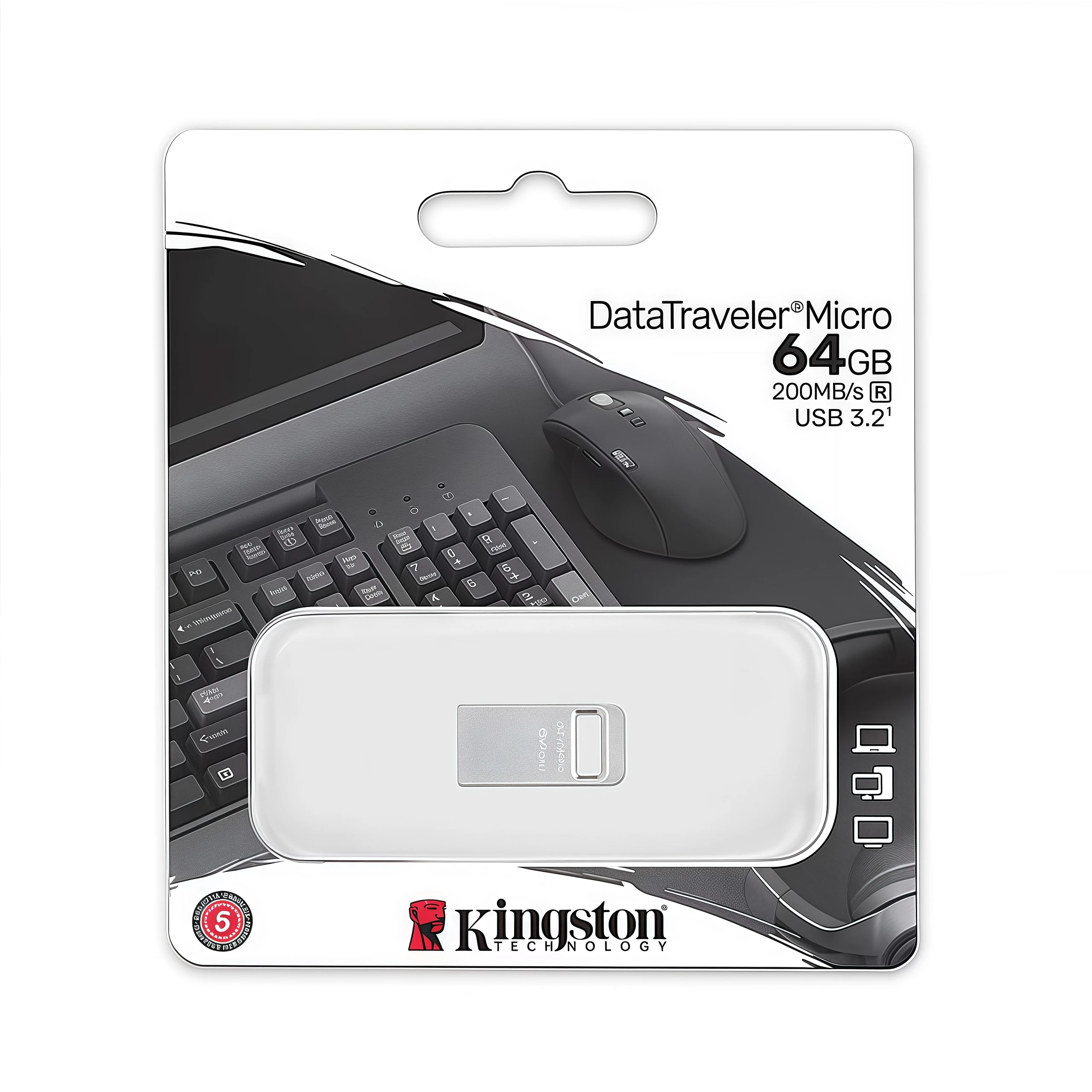 محرك فلاش Kingston USB 3.2 Gen1 DTMC3G2 محرك فلاش سيارة صغير معدني فضي، سعة عالية، سرعة القراءة ​ ​ 200 برميل/ثانية