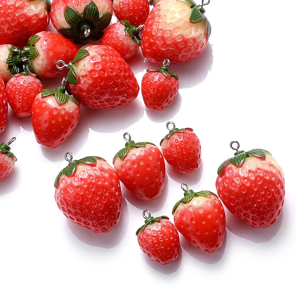 10Pcs Resin Imitation Fruit Pendants Strawberry Charms for Jewelry Making DIY Earrings Bracelet Findings