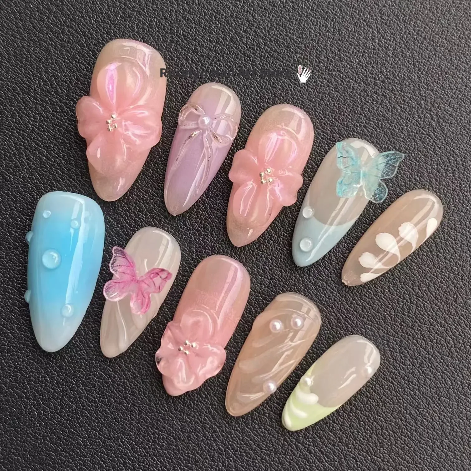 Handmade 3D Butterfly Relief Alien Pink Mandarin Duck Series Girls Nail Tools Nail Decoration Gloss Edition Comes with Tool Kit