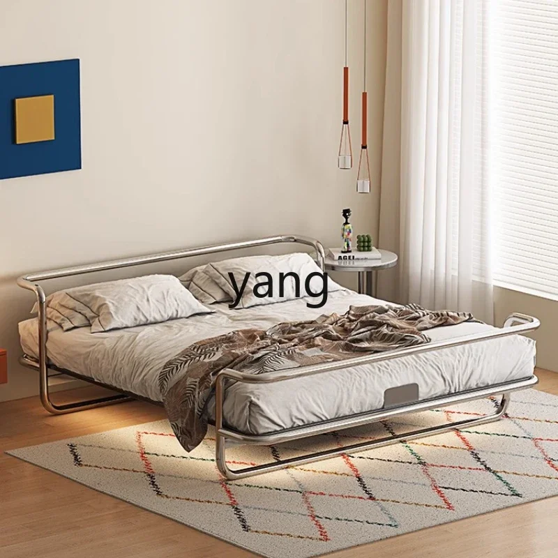 LH stainless steel wrought iron bed double light luxury metal industrial wind medieval iron frame bed