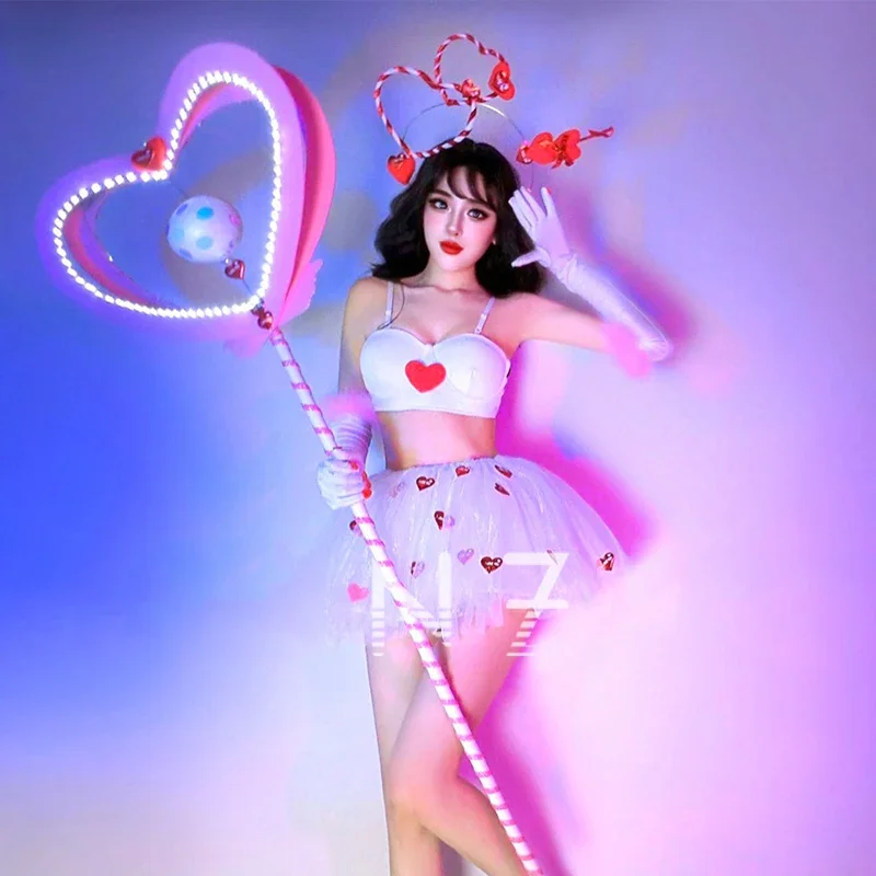 女性のパーティーフェスティバル衣装バーナイトクラブ Dj Ds ゴーゴーダンス衣装かわいいトップメッシュスカートステージジャズダンス服 XS6774