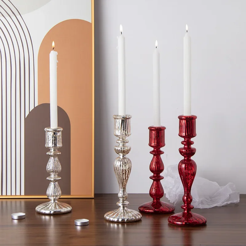 Vintage Glass Candle Holder Christmas Decoration Candlestick for Candle Romantic Candlelight Wedding Accessories Home Decoration