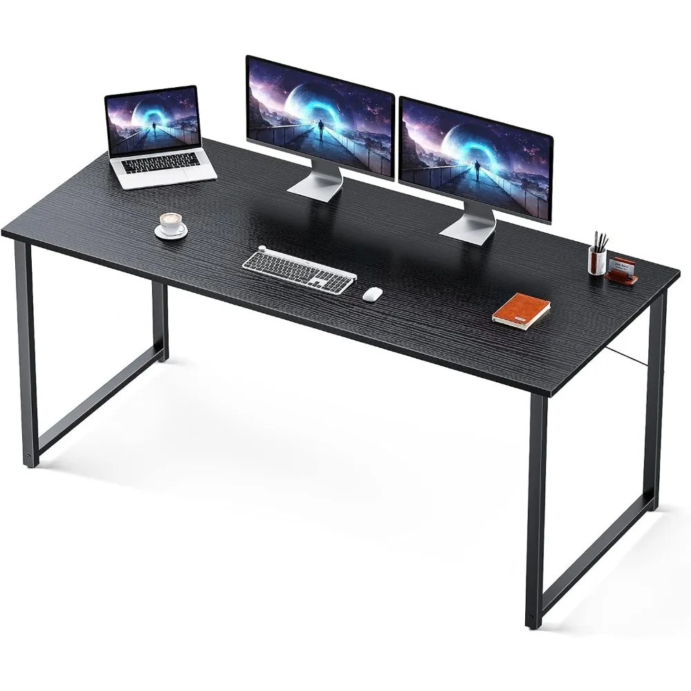 Mesa do computador estilo moderno e simples, mesa de escritório, casa e estudante escrivaninha, cor preta, 63 polegadas