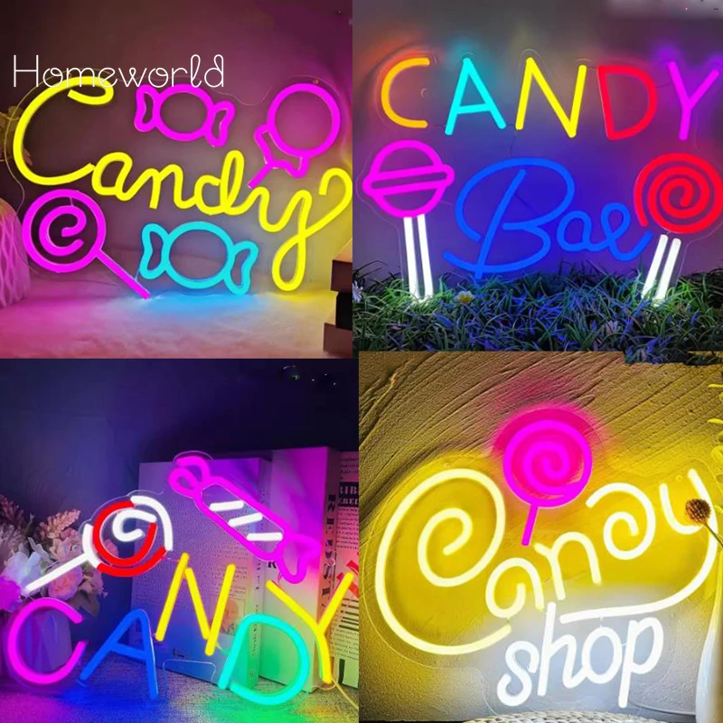 

Candy Neon Sign USB Powered LED Neon Light for Candy Shop Lollipop Store Halloween Home Party Wall Decor Teen Birthday Gift