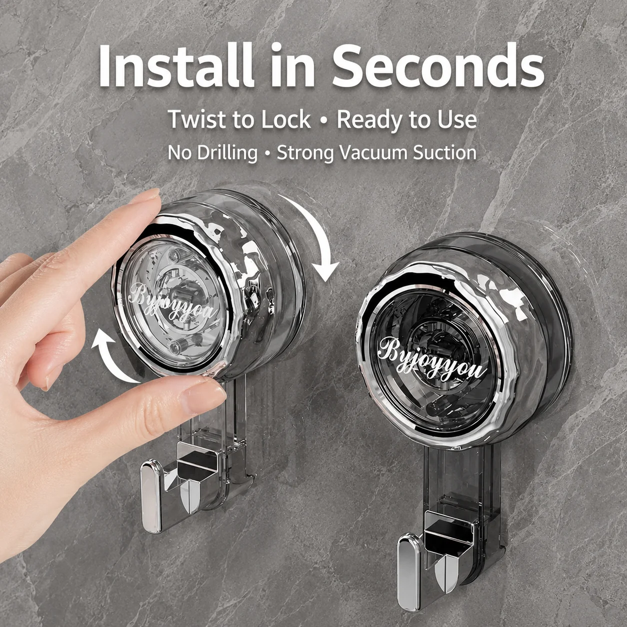 Rotating Vacuum Suction Cup Hook Punch Free Heavy Duty Reusable Wall Hanger for Kitchen Bathroom Door Clothes view 3