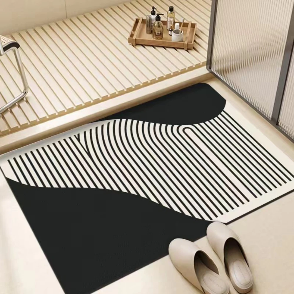 Light Gray Scallop Border Print Bath Mat Quick Dry Shower Rug Soft Lace Edge Minimal Pattern For Household Foot Carpet