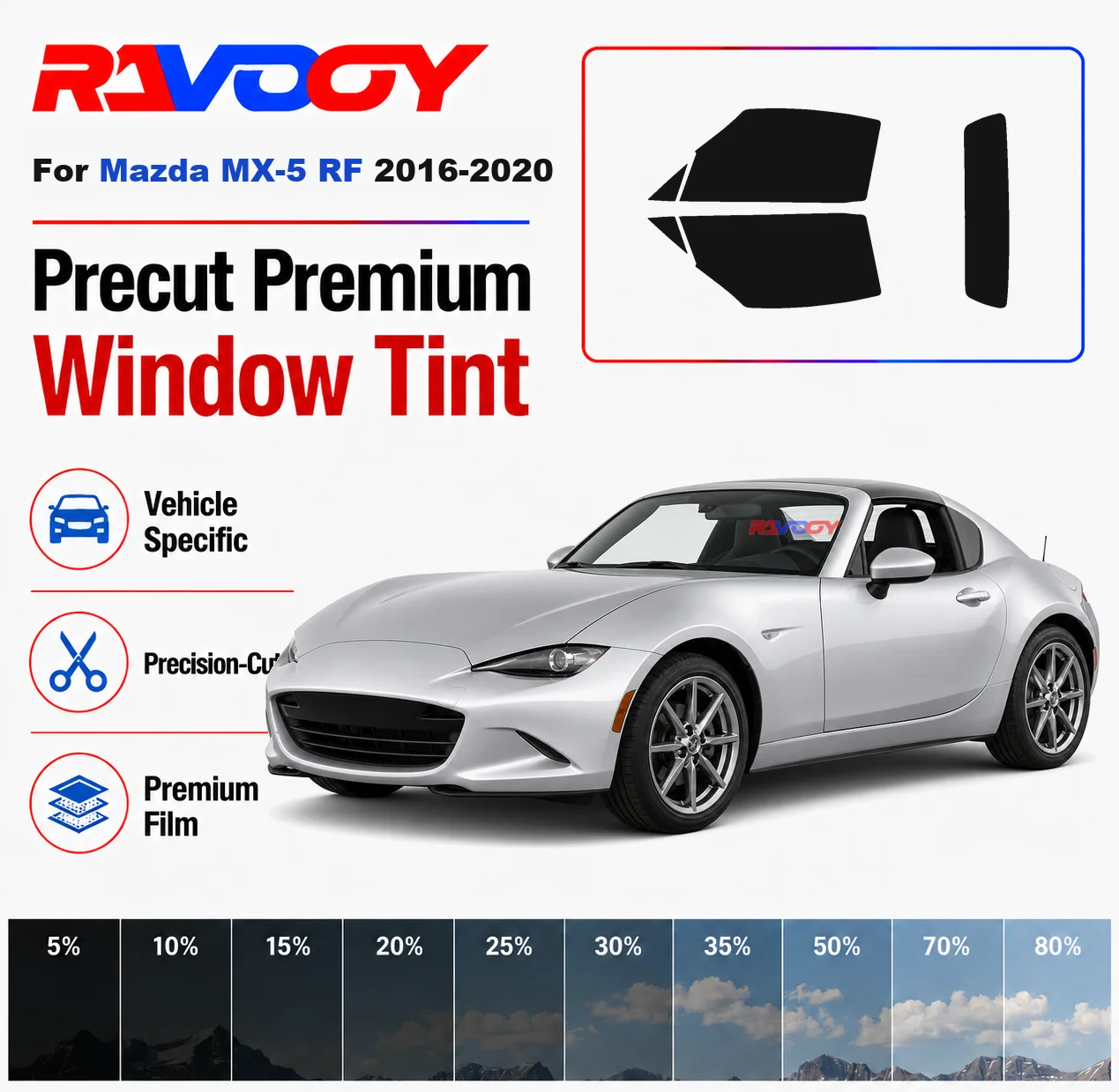 Premium Precut Window Tint Kit Front Rear Windows Rear Windshield For Mazda MX-5 RF 2016-2020 Complete Set Nano Ceramic Film