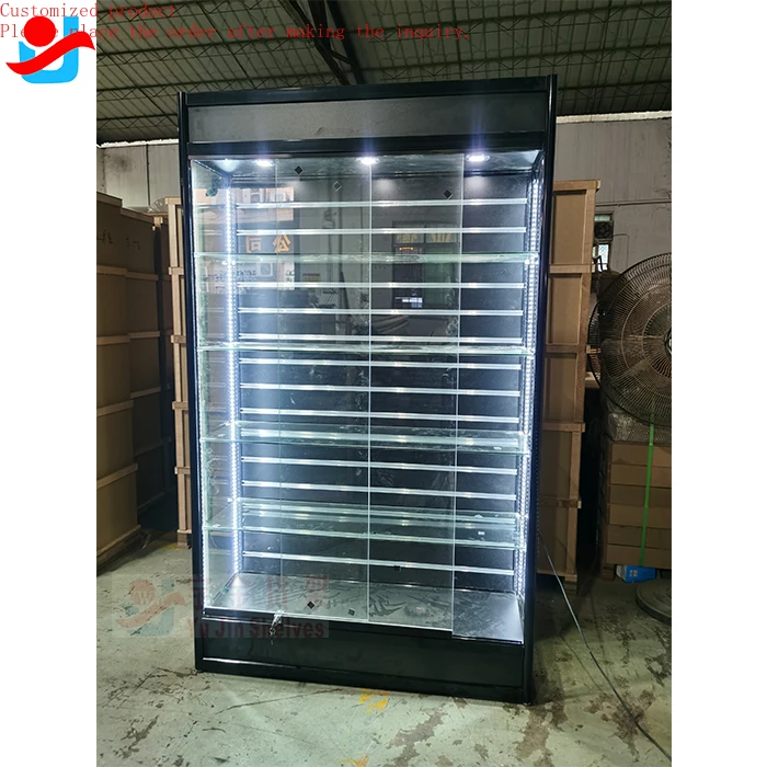 

Custom.Glass Showcases Perfume Display Jewelry showcase Exhibition Cabinet Vitrine showcase with Base and Light