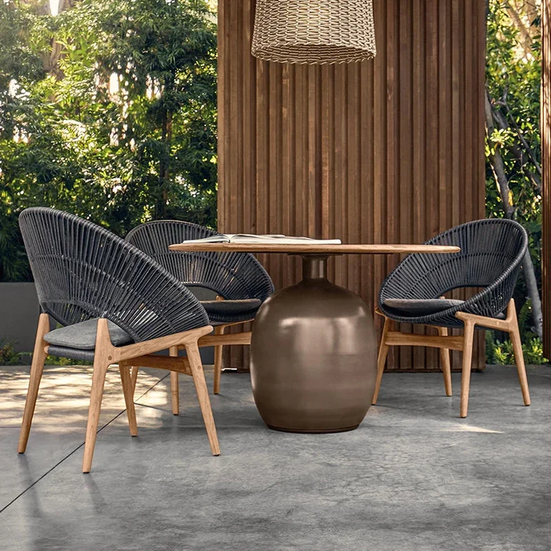 

Nordic Leisure Solid Wood Rattan Sofa Outdoor Single Villa Patio Furniture Garden Balcony Waterproof