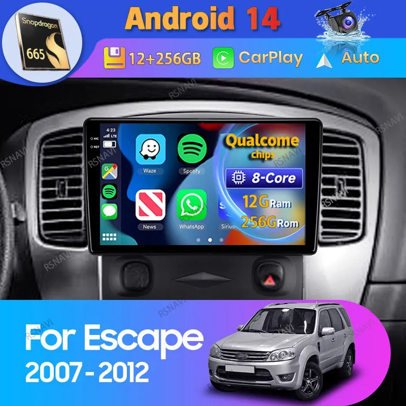 Android 14 Carplay Auto For Ford Escape 1 2007 2008 2009 - 2012 Car Radio GPS Navigation 360 Camera Stereo 2 Din Video Player BT