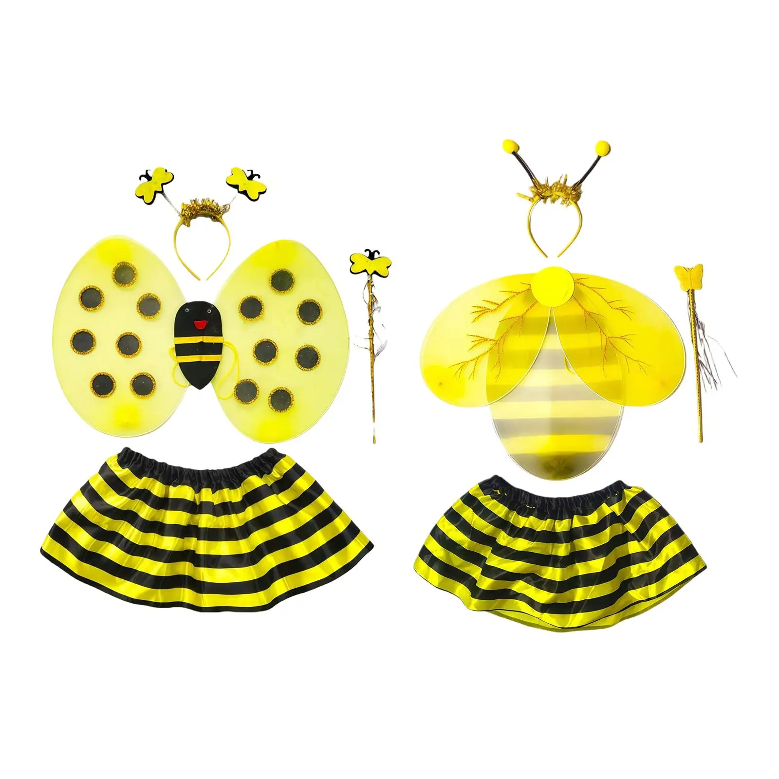 Bumble Bee Kostümset für Mädchen, Polyester-Cosplay-Set mit Rock, Flügeln und Zauberstab für Party und Bühnenauftritte