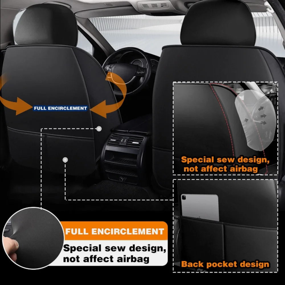 Car Seat Cover Set Leather 5-Seater Vehicle Seat Protectors Front and Rear Full Set for Kia Sportage 1995-2024, Forte 2010-2023 and More Black-Grey