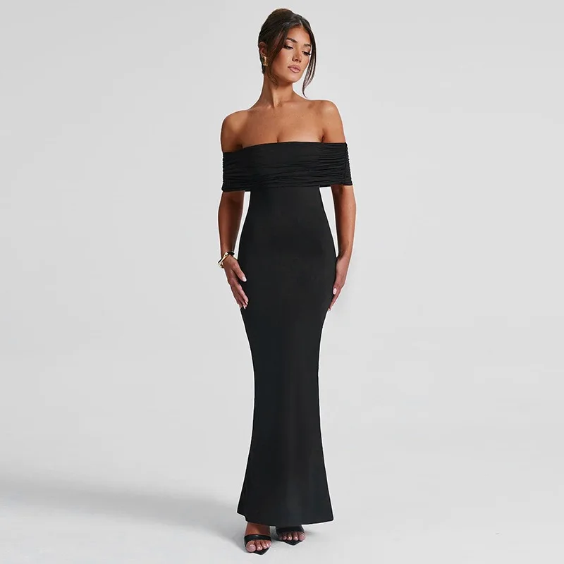 

Strapless Backless Sexy Maxi Dress For Women Black Solid Off-shoulder Sleeveless Bodycon Club Party Long Dress Elegant Dresses