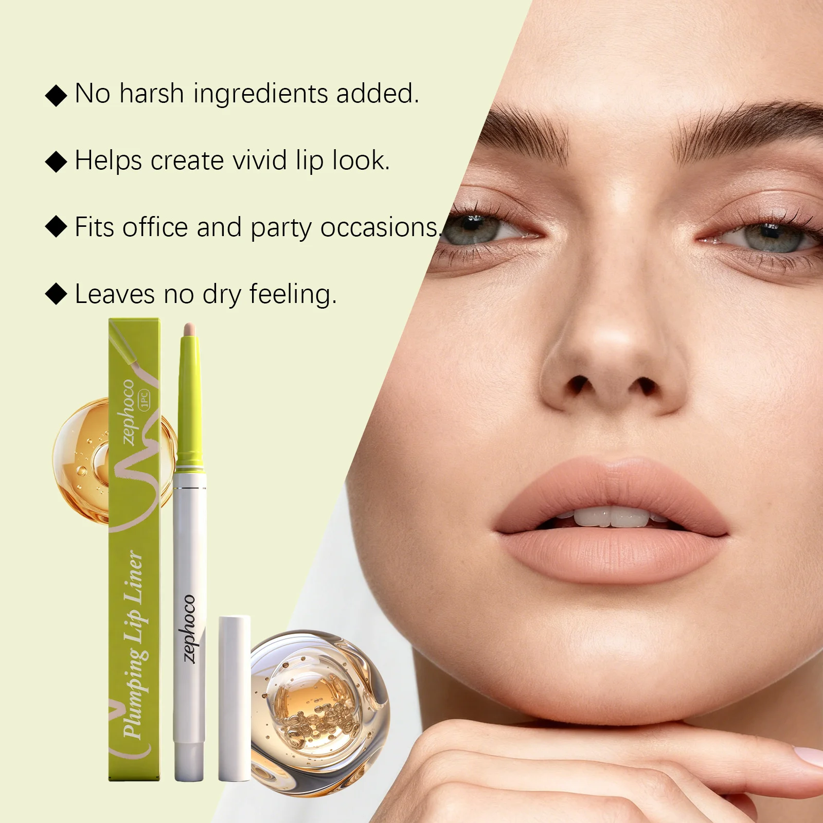 Wodoodporny matowy konturówka do ust zwiększająca objętość ust, wygładzająca linie, zapewniająca równomierne pokrycie koloru, naturalny kształt ust, długotrwały makijaż ust.