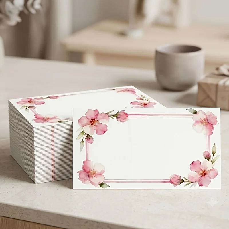 60pcs Watercolor Flower Blank Cards, Message Greeting Handwritten Cards, Wedding Notes, Message Mailing, Gift Label Supplies